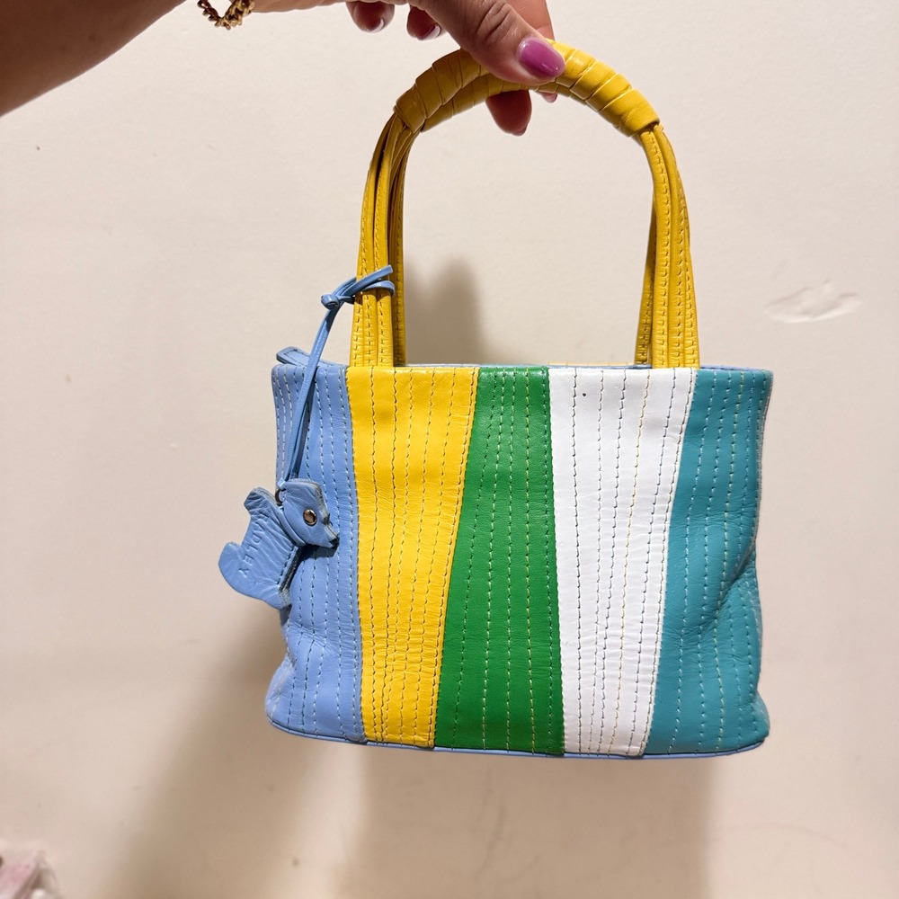 Vintage Y2K Radley Women's Multicolor Striped Leather Mini Tote Handbag